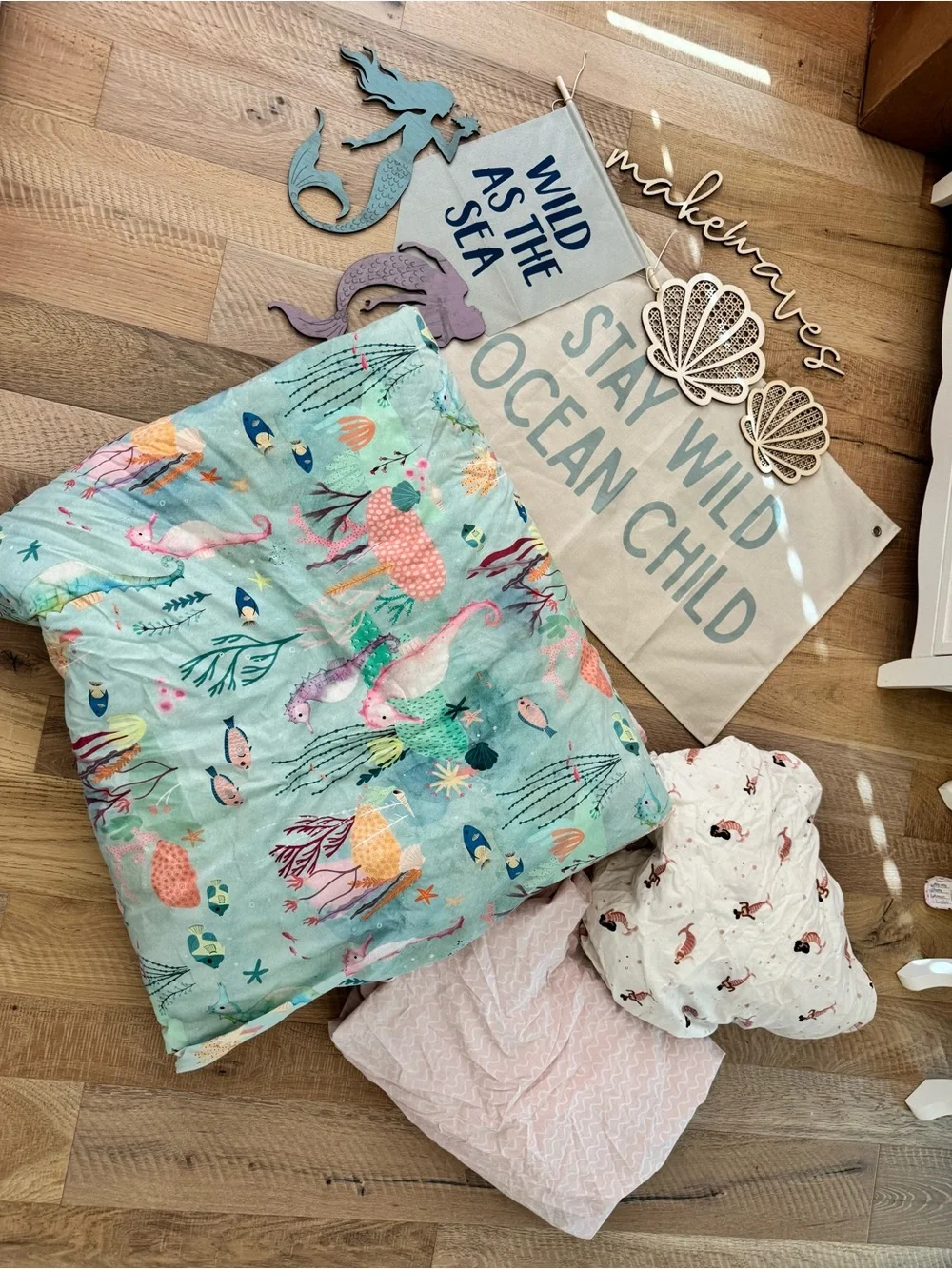Ocean Friends Kids Duvet Cover - Aqua Mermaid Print
